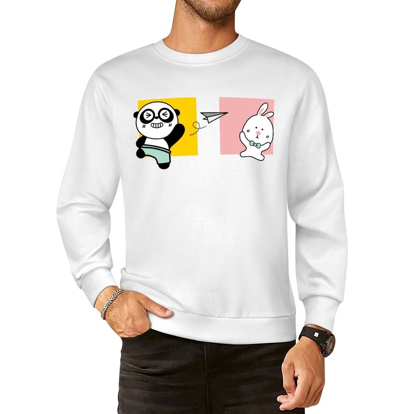 Front Patterned Long Sleeve TopCasual Crew Neck