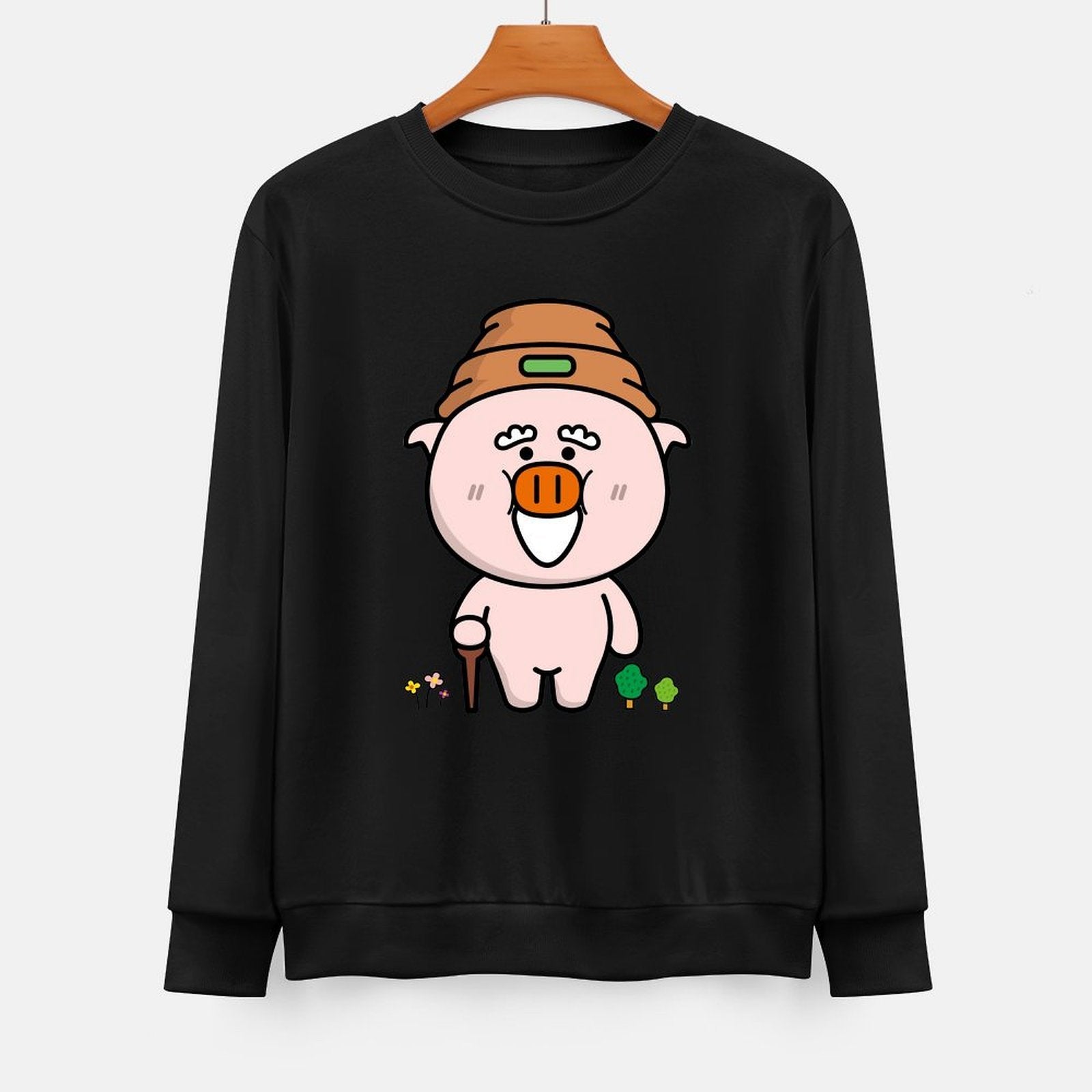 Front Patterned Long Sleeve TopCrewneck Essential