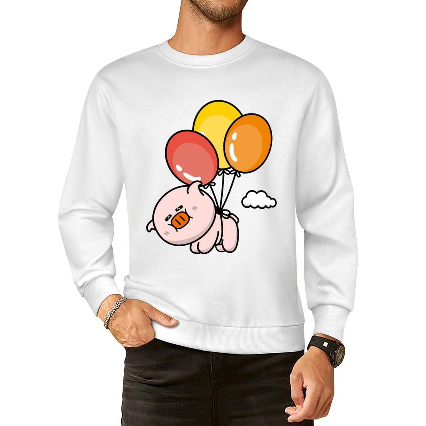 Front Patterned Long Sleeve TopBasicSeries Crewneck