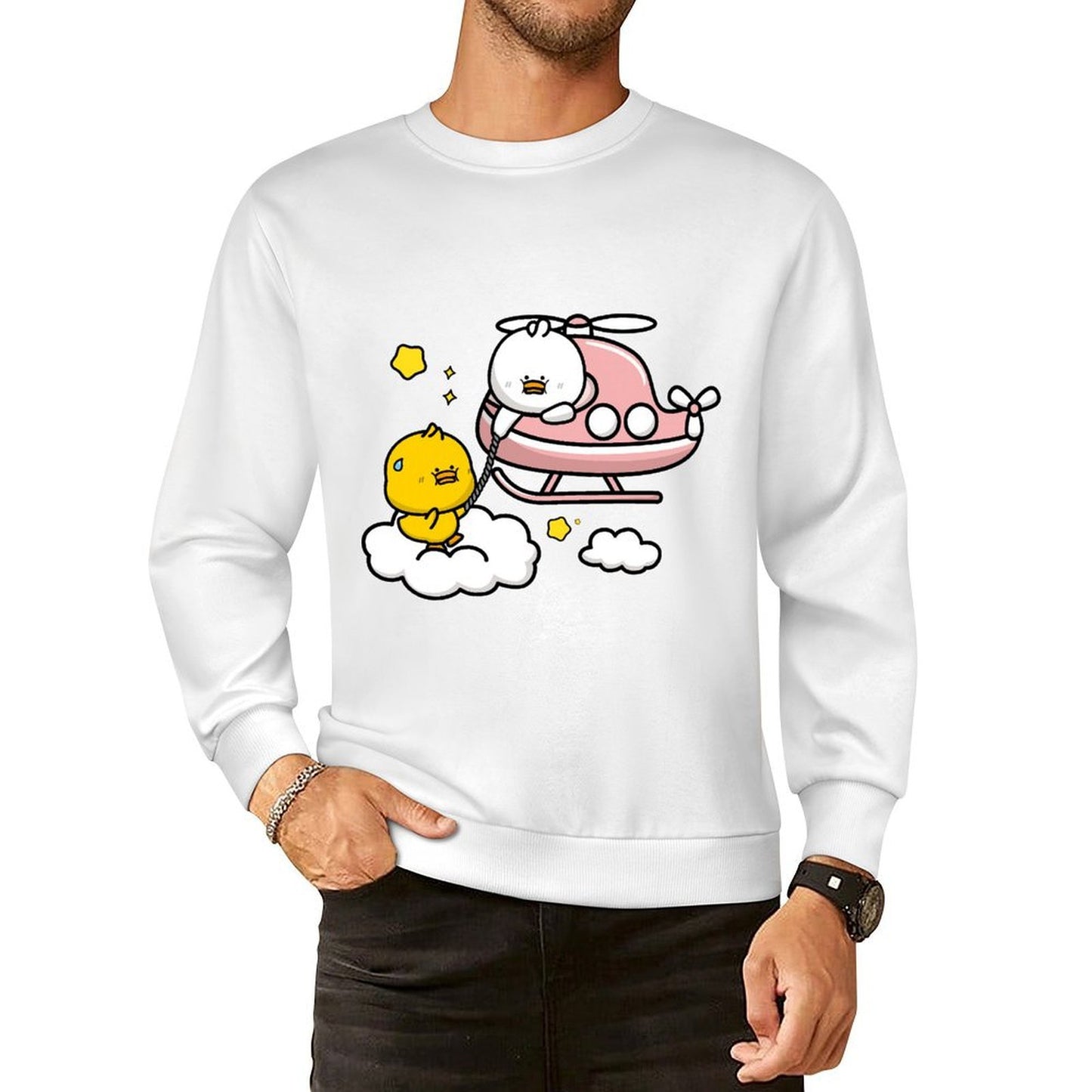 Front Patterned Long Sleeve Top Plain Cotton