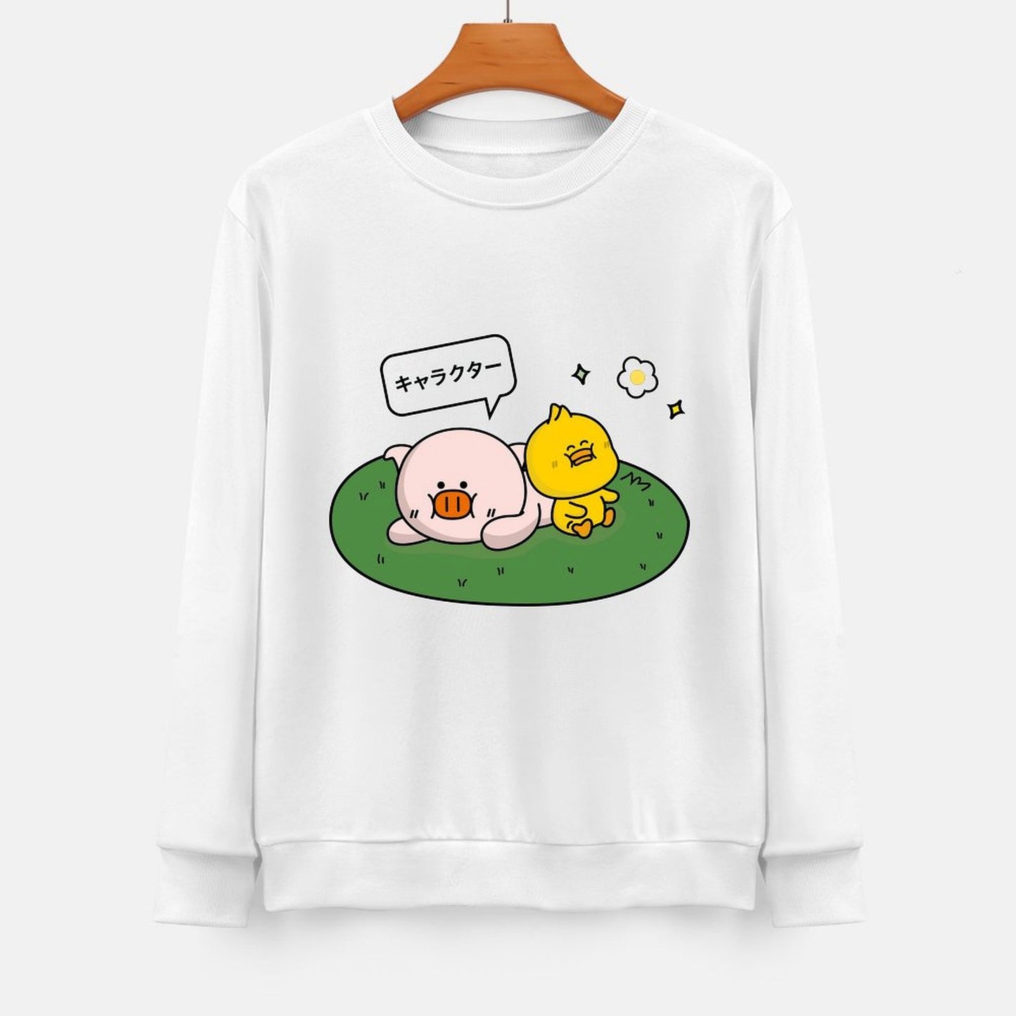 Front Patterned Long Sleeve TopCrewneck Smooth Feel