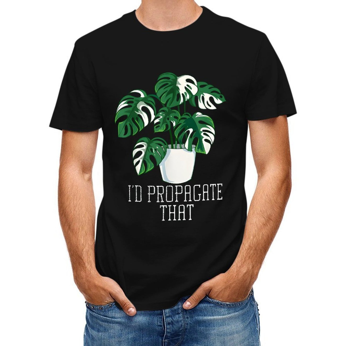 Inkmay Casual Cotton T-shirt Green Plant In White Pot Holder Unisex T-shirtRefined CleanCut T-Shirt