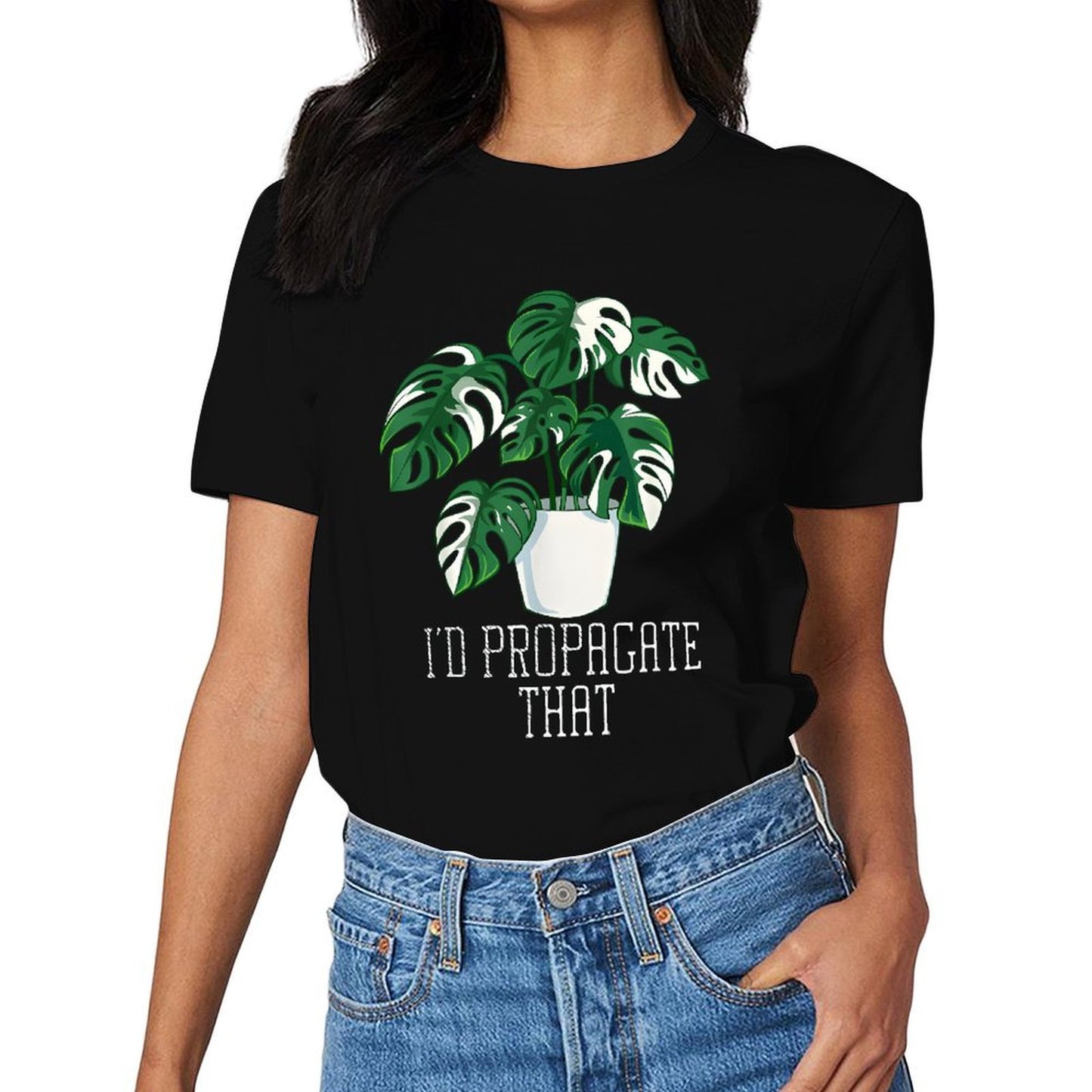 Inkmay Casual Cotton T-shirt Green Plant In White Pot Holder Unisex T-shirtRefined CleanCut T-Shirt