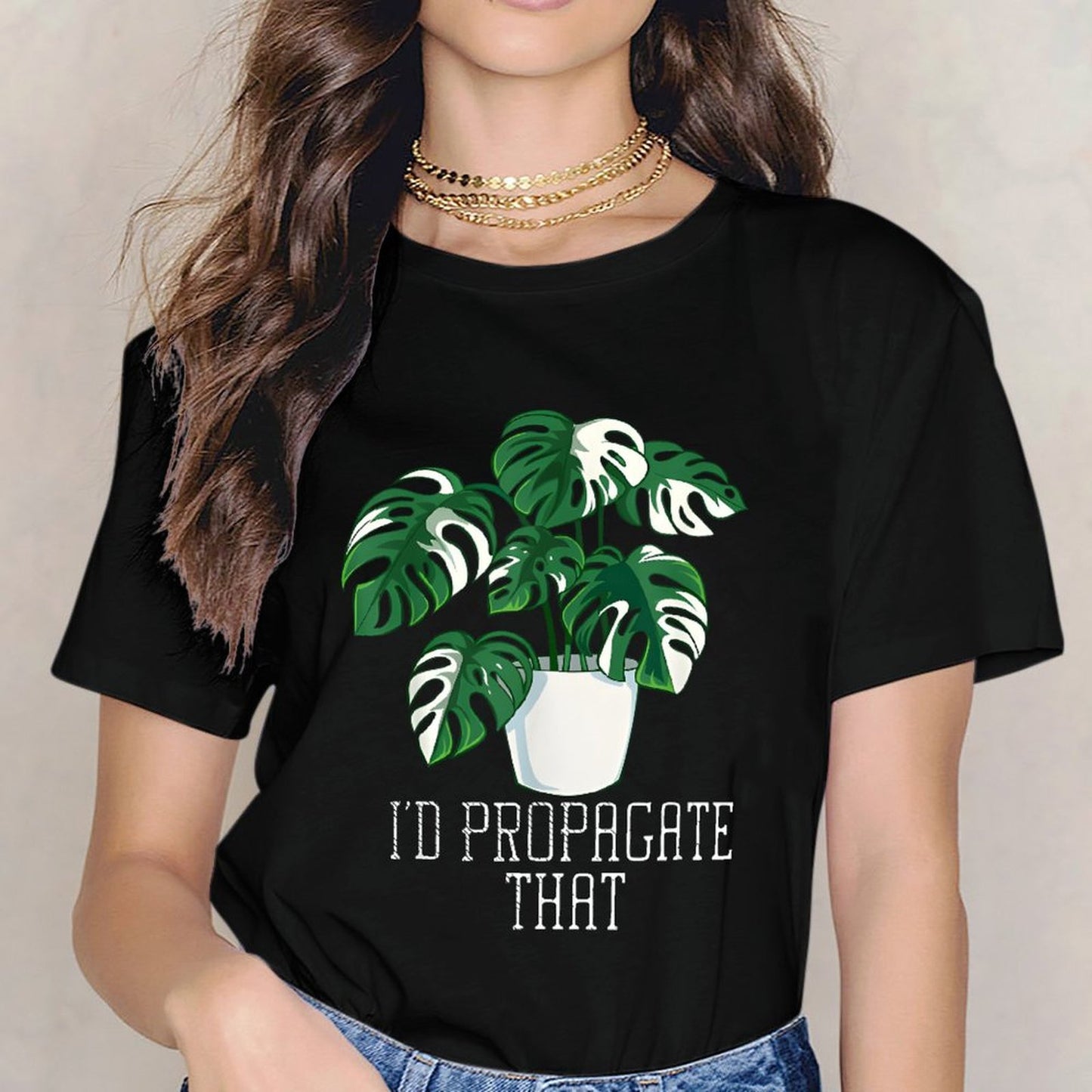 Inkmay Casual Cotton T-shirt Green Plant In White Pot Holder Unisex T-shirtRefined CleanCut T-Shirt