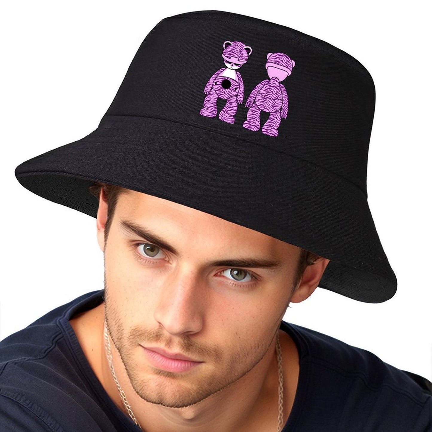 Fashion Black Bucket Hat with Graphic Artwork