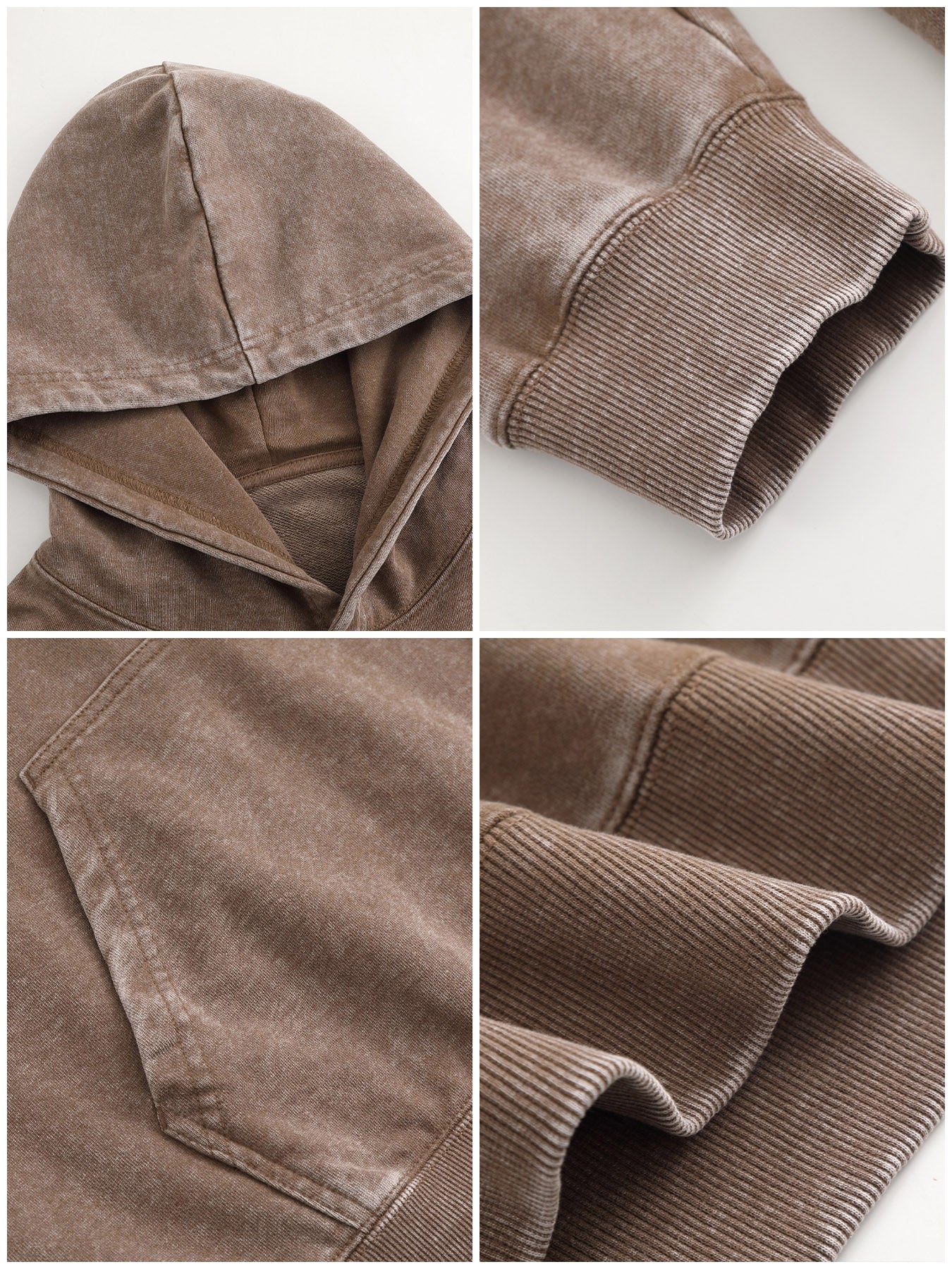 Washed Vintage Hoodie Without Drawstring - Coffee Brown