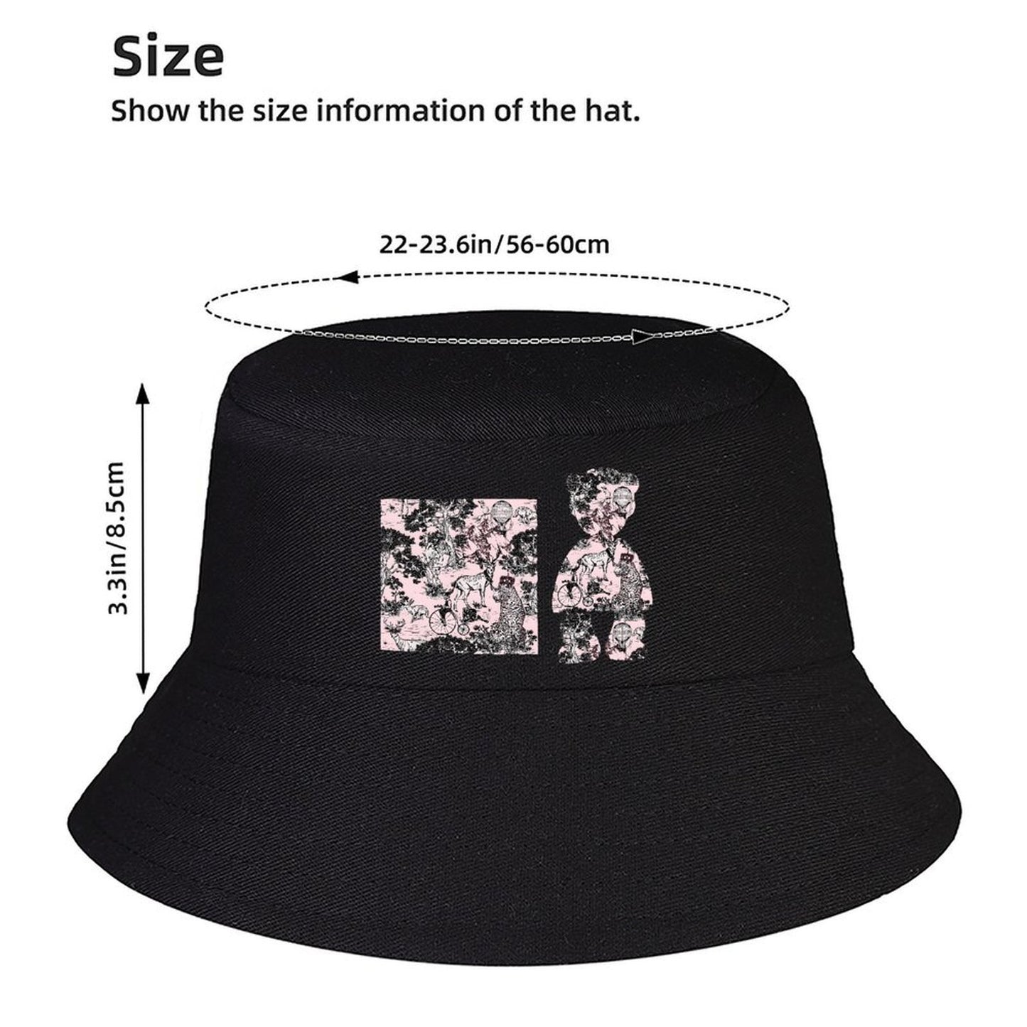 Graphic Black Bucket Hat with Urban Style Print