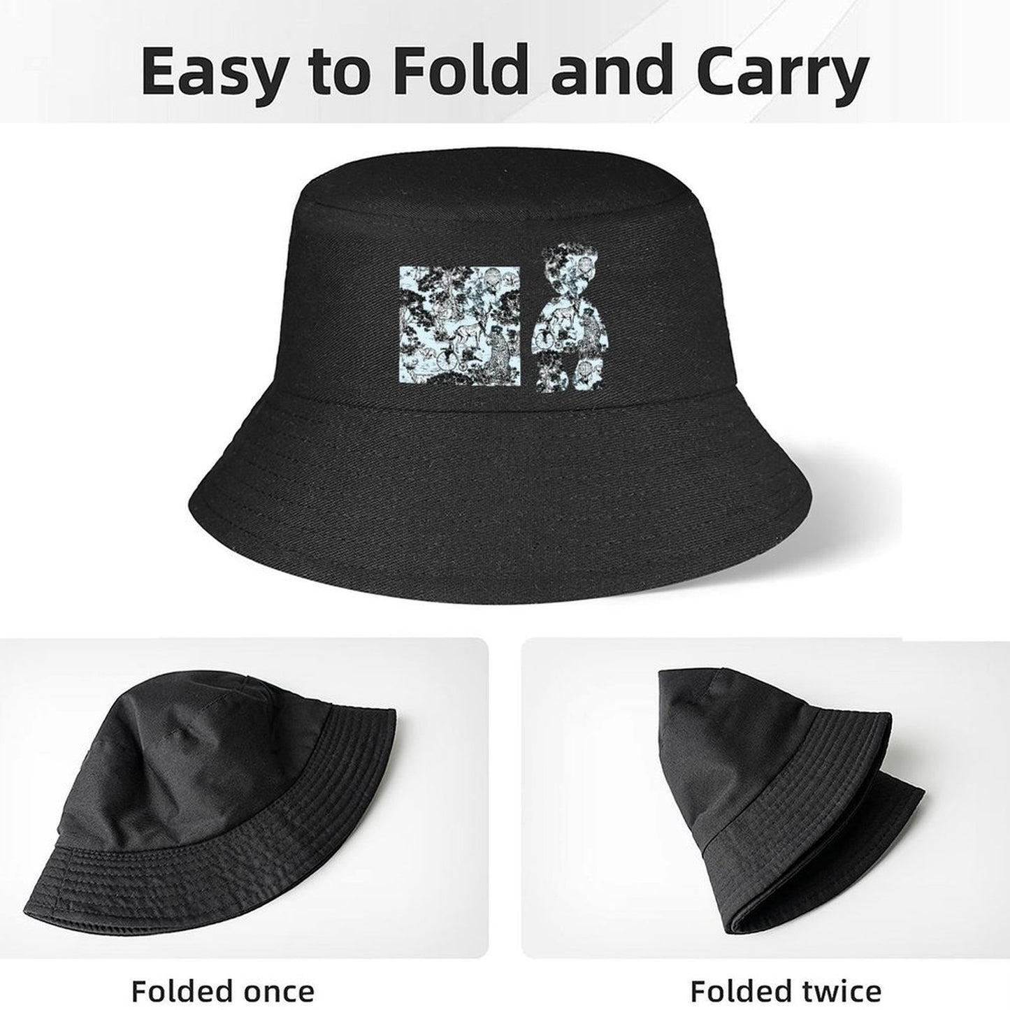 Black Bucket Hat with Modern Print Design