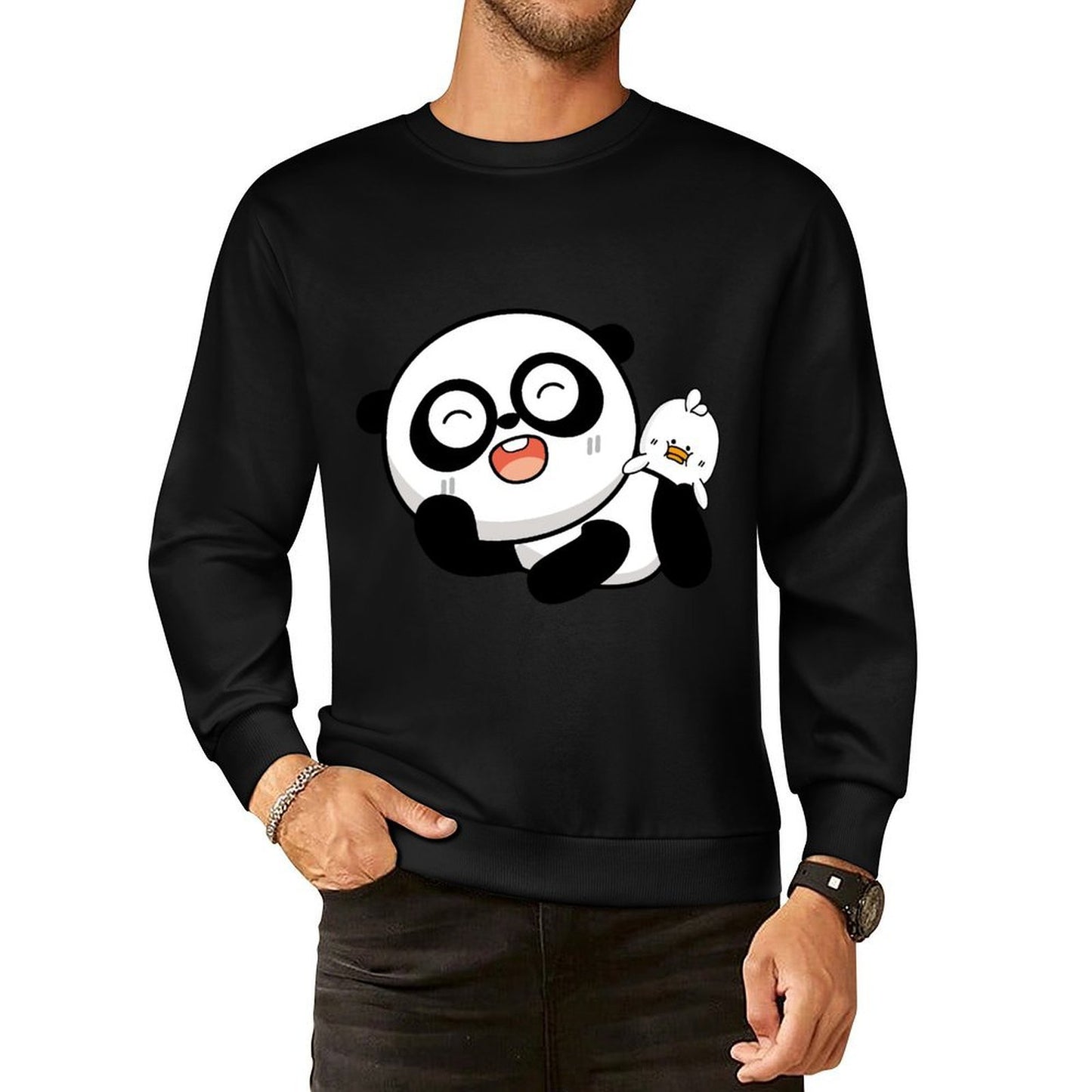 Front Patterned Long Sleeve TopHeavyweight Crew Neck