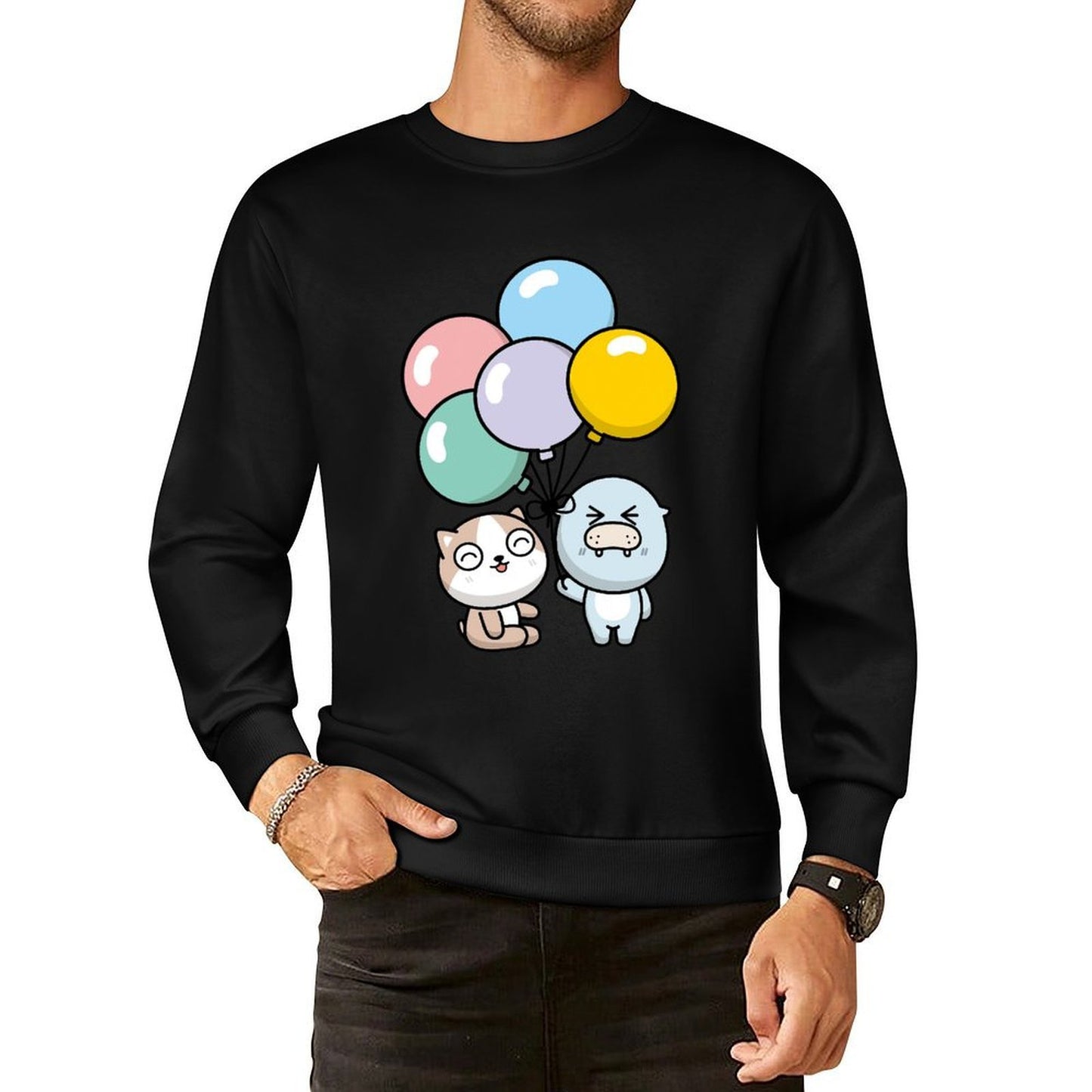 Front Patterned Long Sleeve TopBreathable Oversized