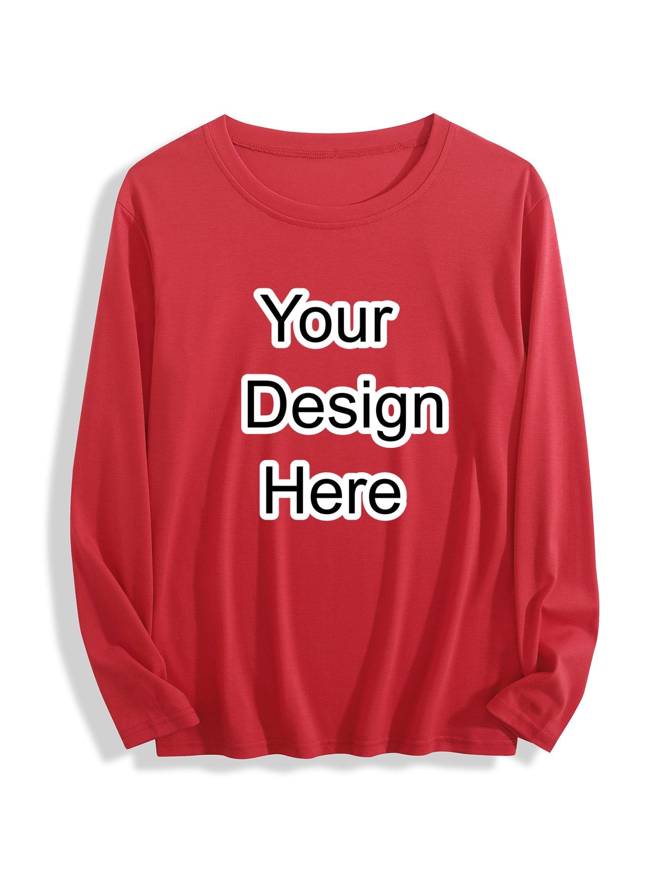 Custom Red Comfortable Crew Neck Long Sleeve T-Shirt