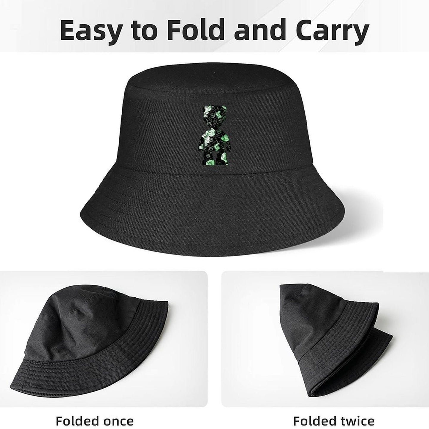 Black Bucket Hat with Logo Print
