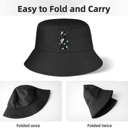 Black Bucket Hat with Logo Print