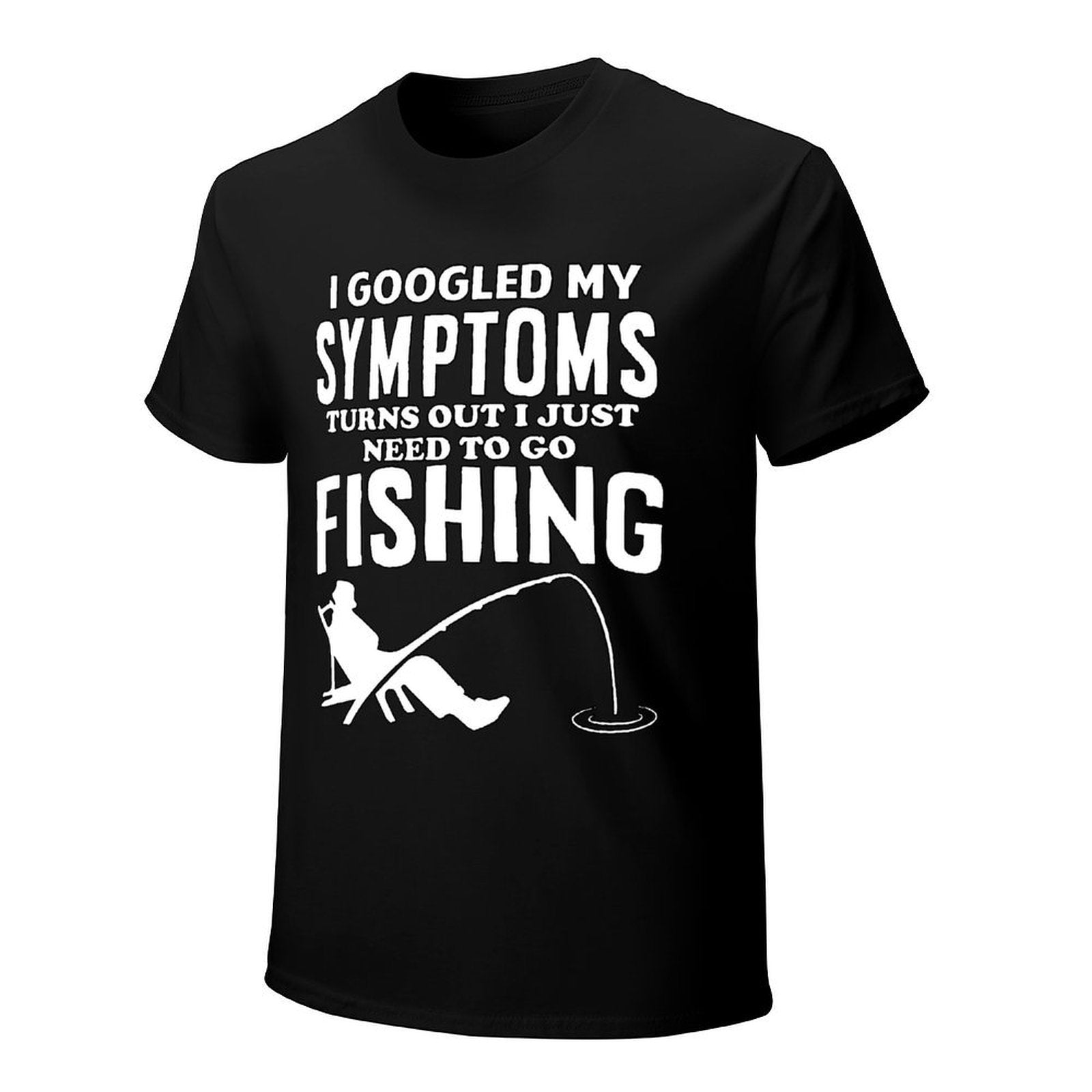 Inkmay Casual  Cotton T-shirt Fishing Theme Print On Black Background Unisex T-shirtTear-Resistant Wrinkle-Free T-Shirt
