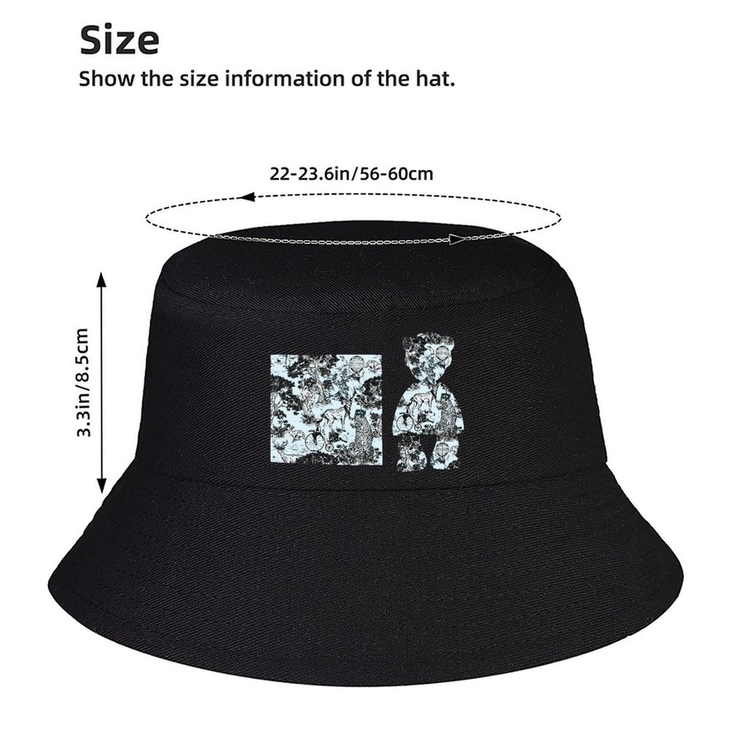 Black Bucket Hat with Modern Print Design