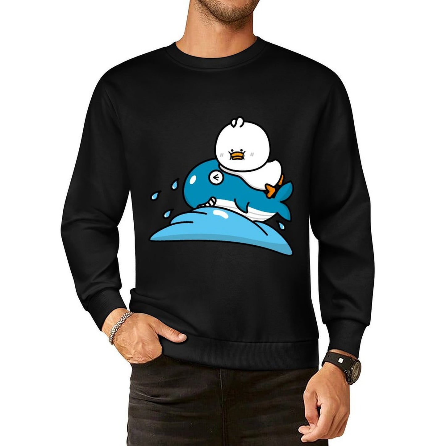 Front Patterned Long Sleeve TopStudio Crew Neck