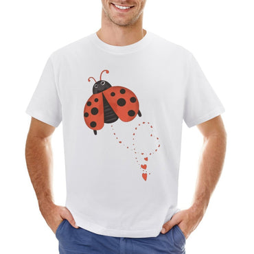 Inkmay Casual  Cotton T-shirt Ladybug Pattern With Hearts And Spots Unisex T-shirtSoftWear Recycled T-Shirt