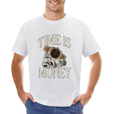 Inkmay Casual  Cotton T-shirt Time Is Money Watch And Dollars Unisex T-shirtRetro Original T-Shirt