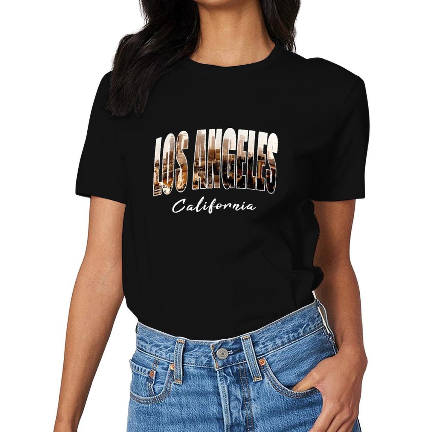 Inkmay Casual  Cotton T-shirt Los Angeles California Skyline Art Print Unisex T-shirtEverydayTee Lifestyle T-Shirt