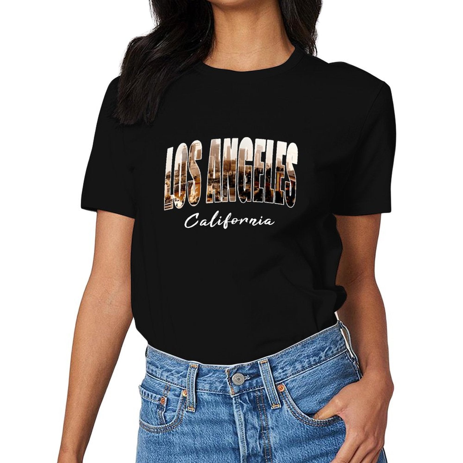 Inkmay Casual  Cotton T-shirt Los Angeles California Skyline Art Print Unisex T-shirtEverydayTee Lifestyle T-Shirt
