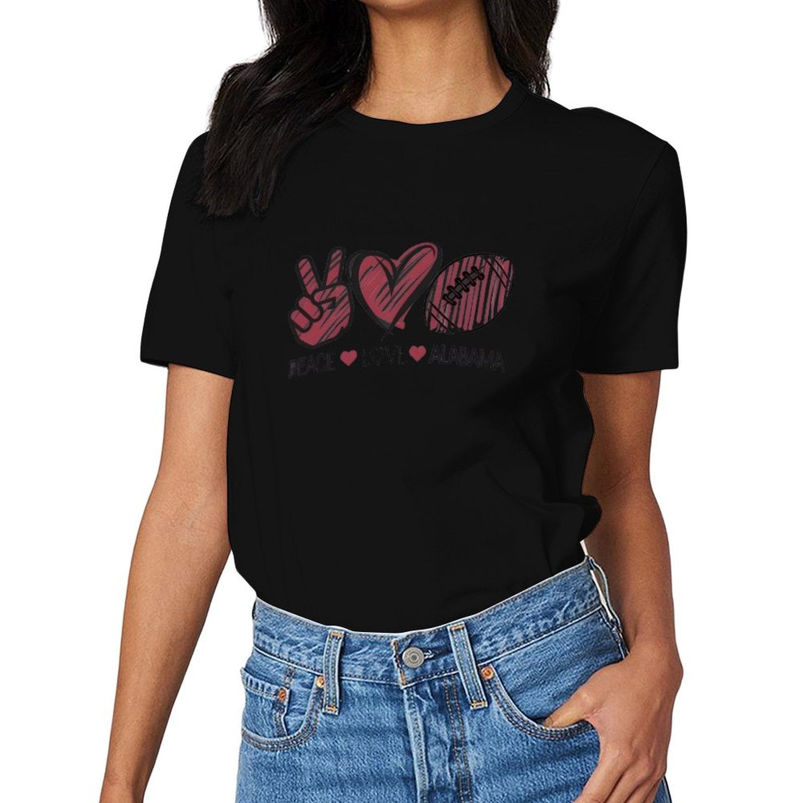 Inkmay Casual  Cotton T-shirt Peace Love Alabama Football Heart Gesture Unisex T-shirtSmoothWear Vibrant Colors T-Shirt