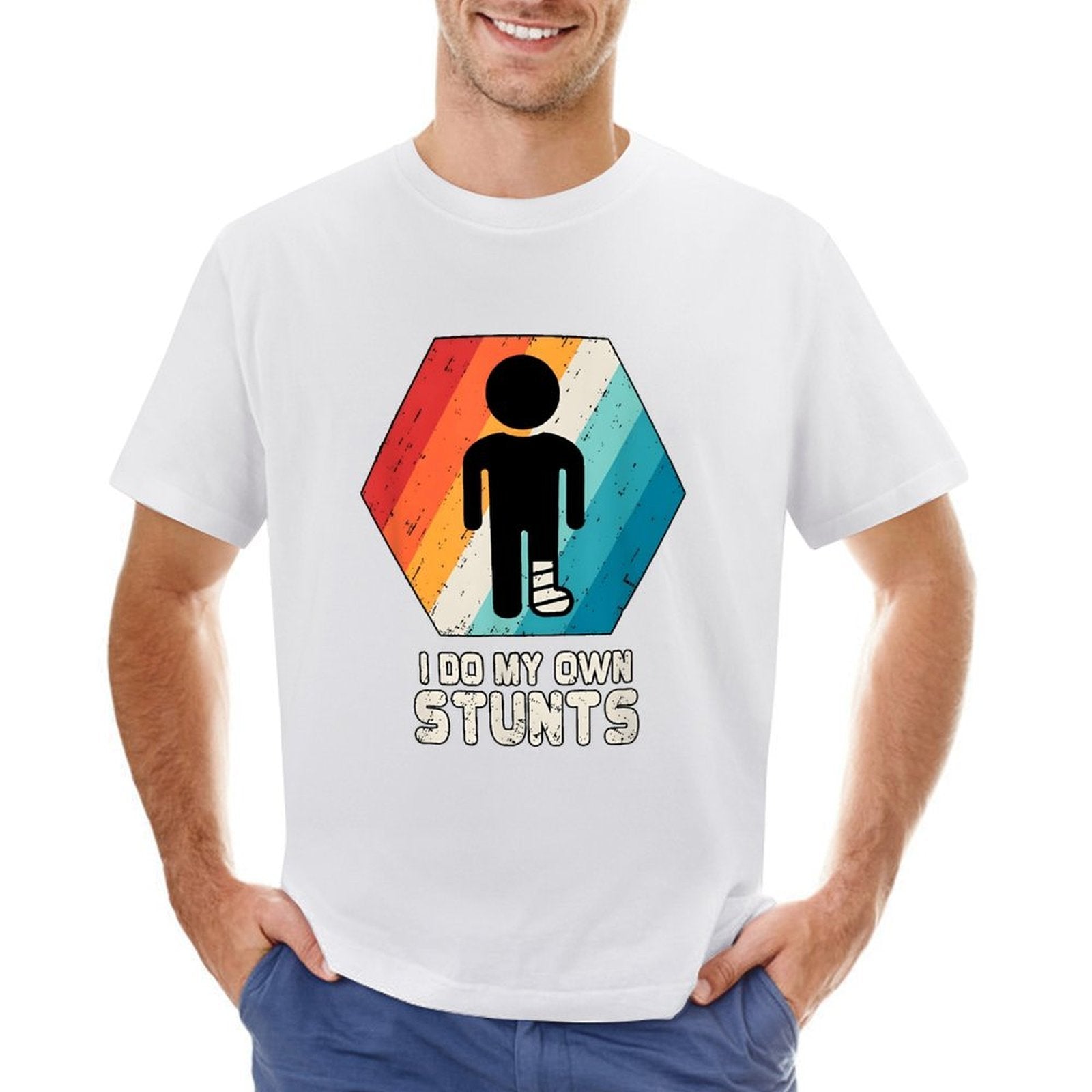 Inkmay Casual  Cotton T-shirt Colorful Hexagon With Silhouette Figure Inside Unisex T-shirtSmooth Sleek T-Shirt