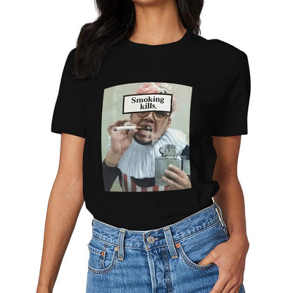 Inkmay Casual Cotton T-shirt Man Smoking Cigarette With Warning Label Unisex T-shirtNatural Tear-Resistant T-Shirt