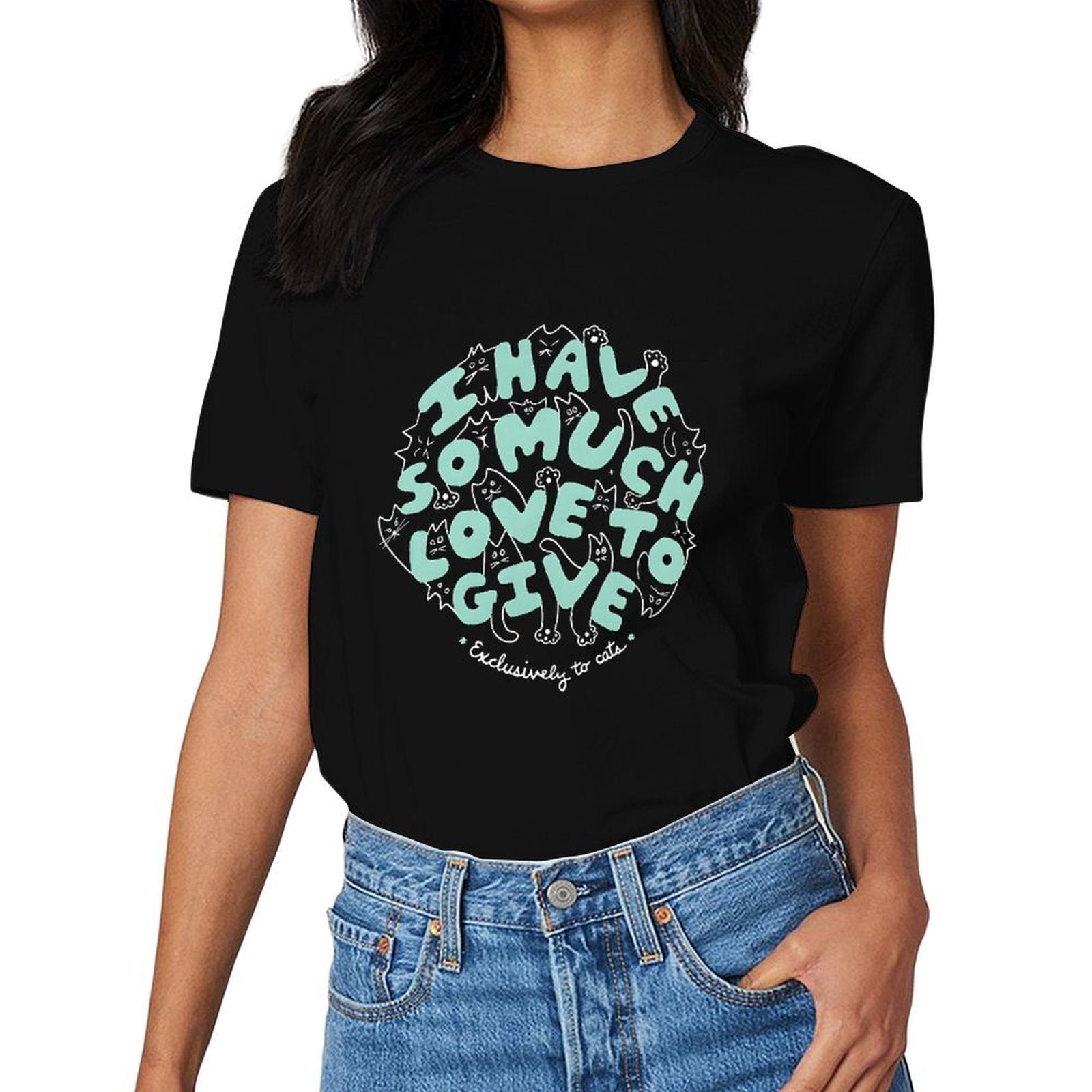 Inkmay Casual  Cotton T-shirt Cats Pattern With Love Text Design Unisex T-shirtClean Classic Fit T-Shirt