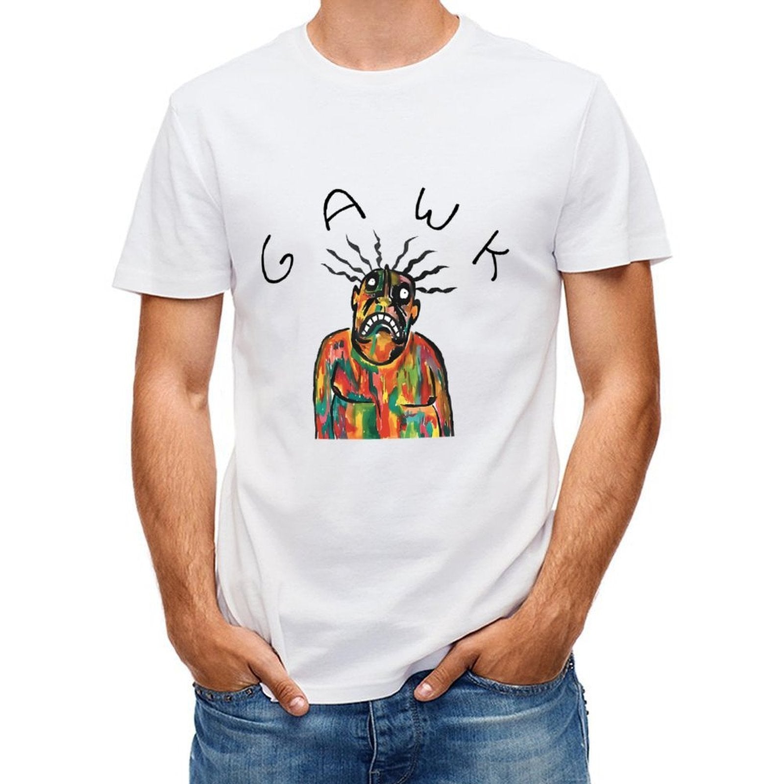 Inkmay Casual Cotton T-shirt Colorful Abstract Art With Bold Lines Unisex T-shirtSimple Lightweight T-Shirt