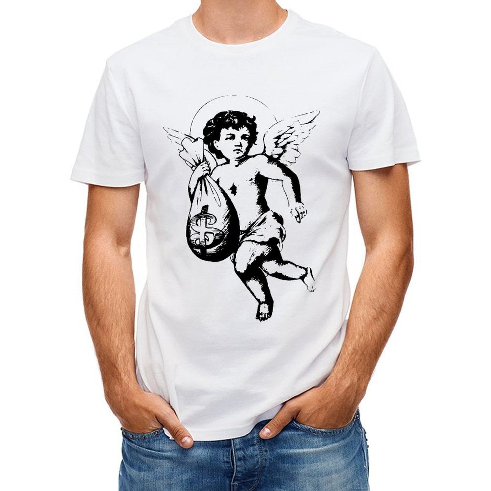 Inkmay Casual  Cotton T-shirt Sugar Skull With Roses And Mustache Unisex T-shirtSeamless Relaxed T-Shirt