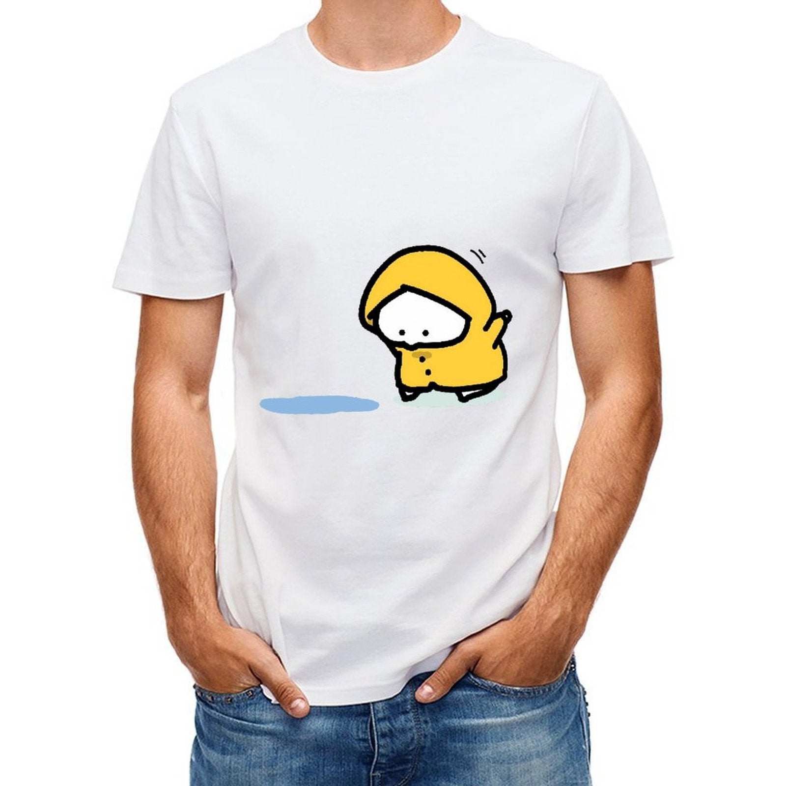 Inkmay Casual Cotton T-shirt Yellow Duck Wearing Raincoat On Black Unisex T-shirtRegular Pure T-Shirt