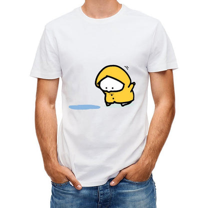 Inkmay Casual Cotton T-shirt Yellow Duck Wearing Raincoat On Black Unisex T-shirtRegular Pure T-Shirt