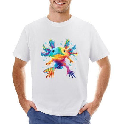Inkmay Casual  Cotton T-shirt Colorful Axolotl With Vibrant Feathers Unisex T-shirtReliable Heavyweight T-Shirt