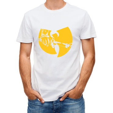 Inkmay Casual Cotton T-shirt Solid Yellow Background With White Lines Unisex T-shirtHeavyweight Heat-Transfer T-Shirt