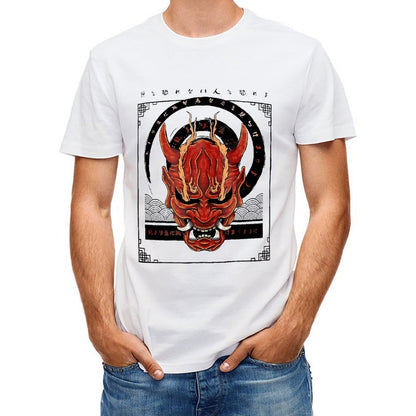 Inkmay Casual Cotton T-shirt Red Demon Mask With Intricate Design Unisex T-shirtComfortFit Printing T-Shirt