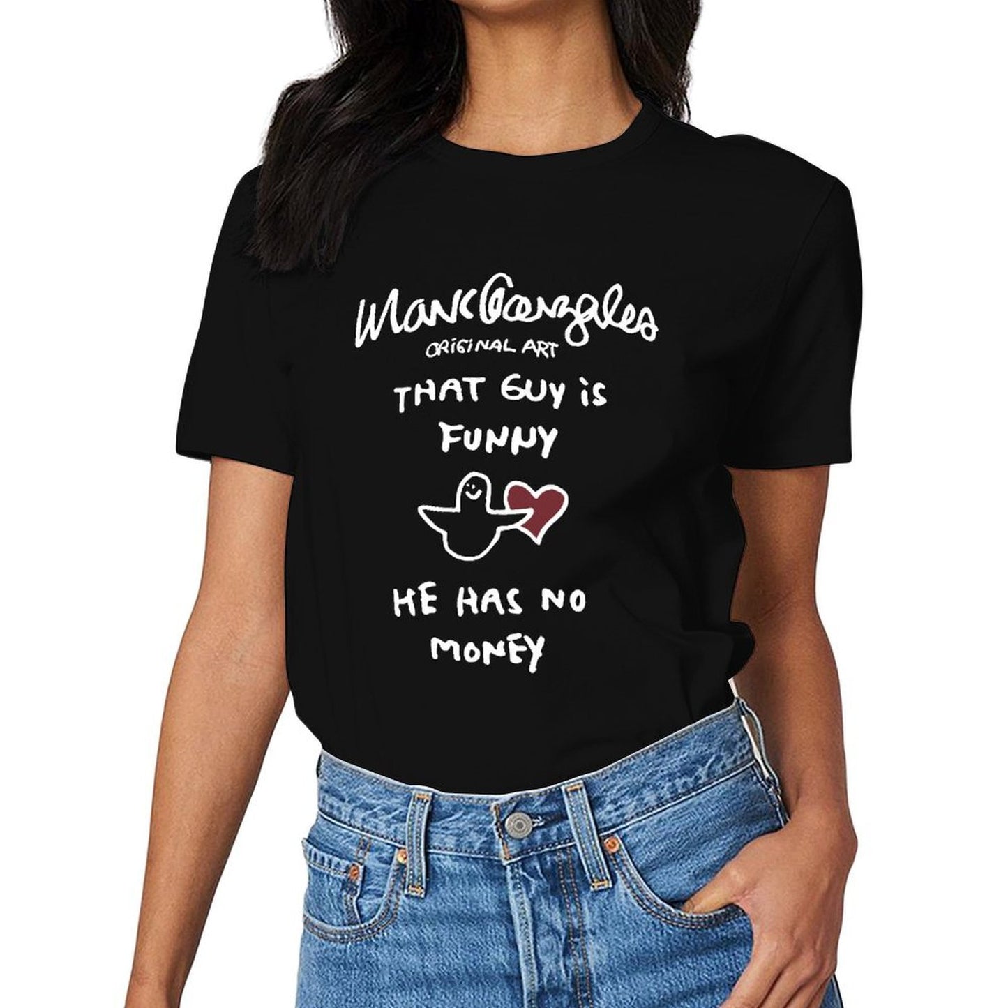 Inkmay Casual Cotton T-shirt Heart Shape Print On White Background Unisex T-shirtBold Double-Stitched T-Shirt