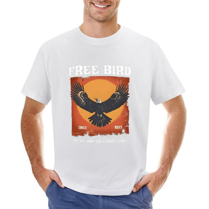 Inkmay Casual  Cotton T-shirt Eagle Soaring Against Orange Sky Background Unisex T-shirtSoftTouch PureStyle T-Shirt