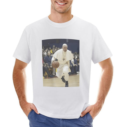 Inkmay Casual  Cotton T-shirt Pope Playing Basketball In White Robes Unisex T-shirt