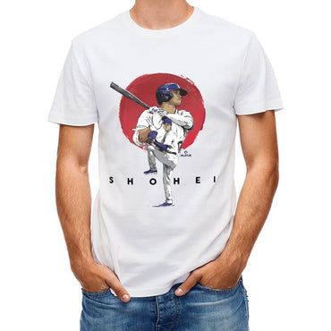 Inkmay Casual Cotton T-shirt Baseball Player Swinging Bat Artwork Design Unisex T-shirtBasic Essential T-Shirt