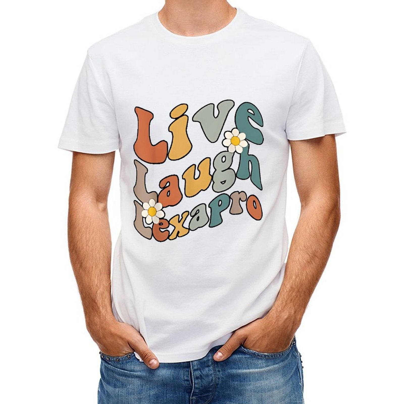 Inkmay Casual Cotton T-shirt Live Laugh Love Pattern Prints Artwork Unisex T-shirtFresh Solid T-Shirt