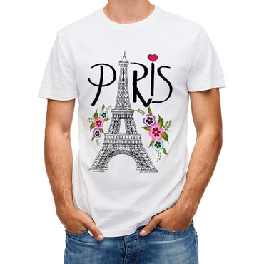 Inkmay Casual Cotton T-shirt Paris Eiffel Tower Floral Design Artwork Unisex T-shirtDailyFit Crisp Print T-Shirt
