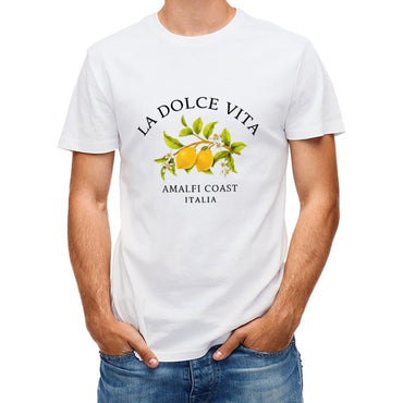 Inkmay Casual Cotton T-shirt Lemon Blossom Branch With Green Leaves Unisex T-shirtSimple Relaxed Fit T-Shirt