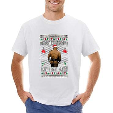 Inkmay Casual  Cotton T-shirt  Boxing Ugly Christmas With Santa Taint Unisex T-shirtSmoothWear Midweight T-Shirt