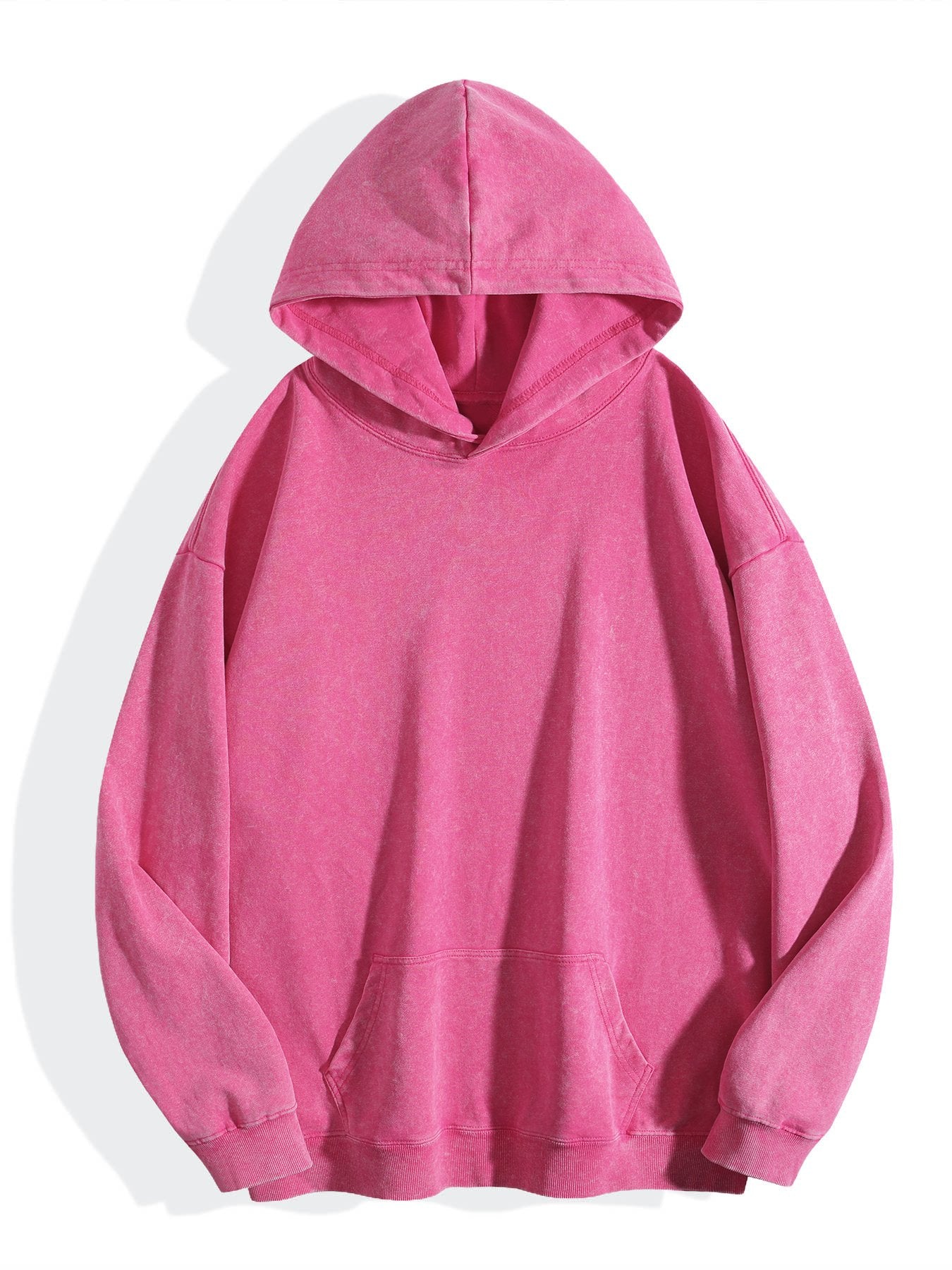Washed Vintage Hoodie Without Drawstring - Bright Pink back view.