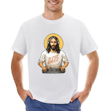 Inkmay Casual  Cotton T-shirt Jesus Wears Headphones And Tshirt Unisex T-shirtSport Modern T-Shirt