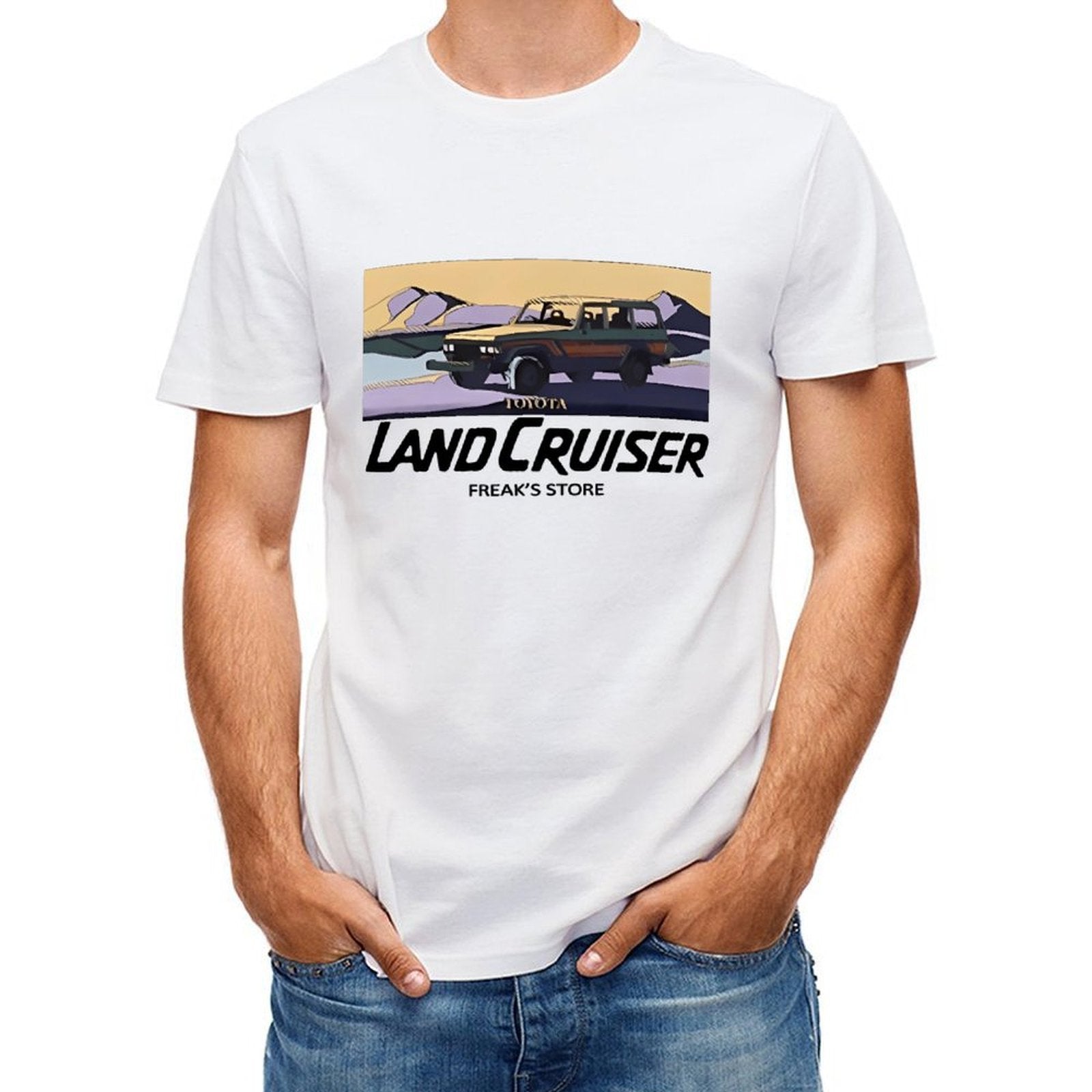 Inkmay Casual Cotton T-shirt Toyota Car In Desert Landscape Art Unisex T-shirtCoreLine Batch-Printed T-Shirt