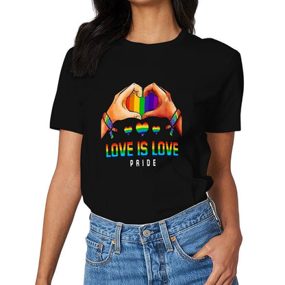 Inkmay Casual Cotton T-shirt Rainbow Colors Form Heart Shape Design Unisex T-shirtMinimal TimelessStyle T-Shirt