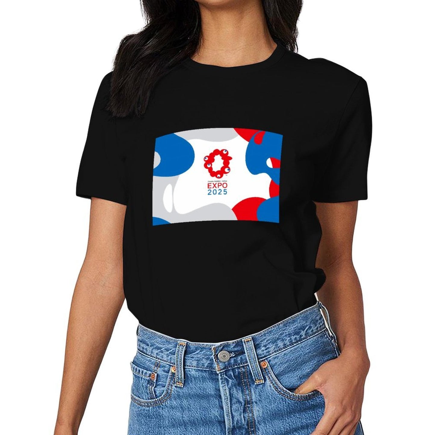 Inkmay Casual Cotton T-shirt Abstract Design With Red Blue Shapes Unisex T-shirtColorfast Heavyweight T-Shirt