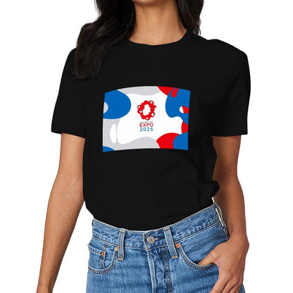 Inkmay Casual Cotton T-shirt Abstract Design With Red Blue Shapes Unisex T-shirtColorfast Heavyweight T-Shirt