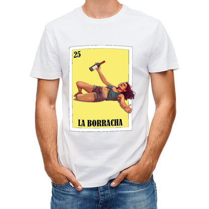 Inkmay Casual  Cotton T-shirt The Drunk Woman Holding Wine Bottle Unisex T-shirt